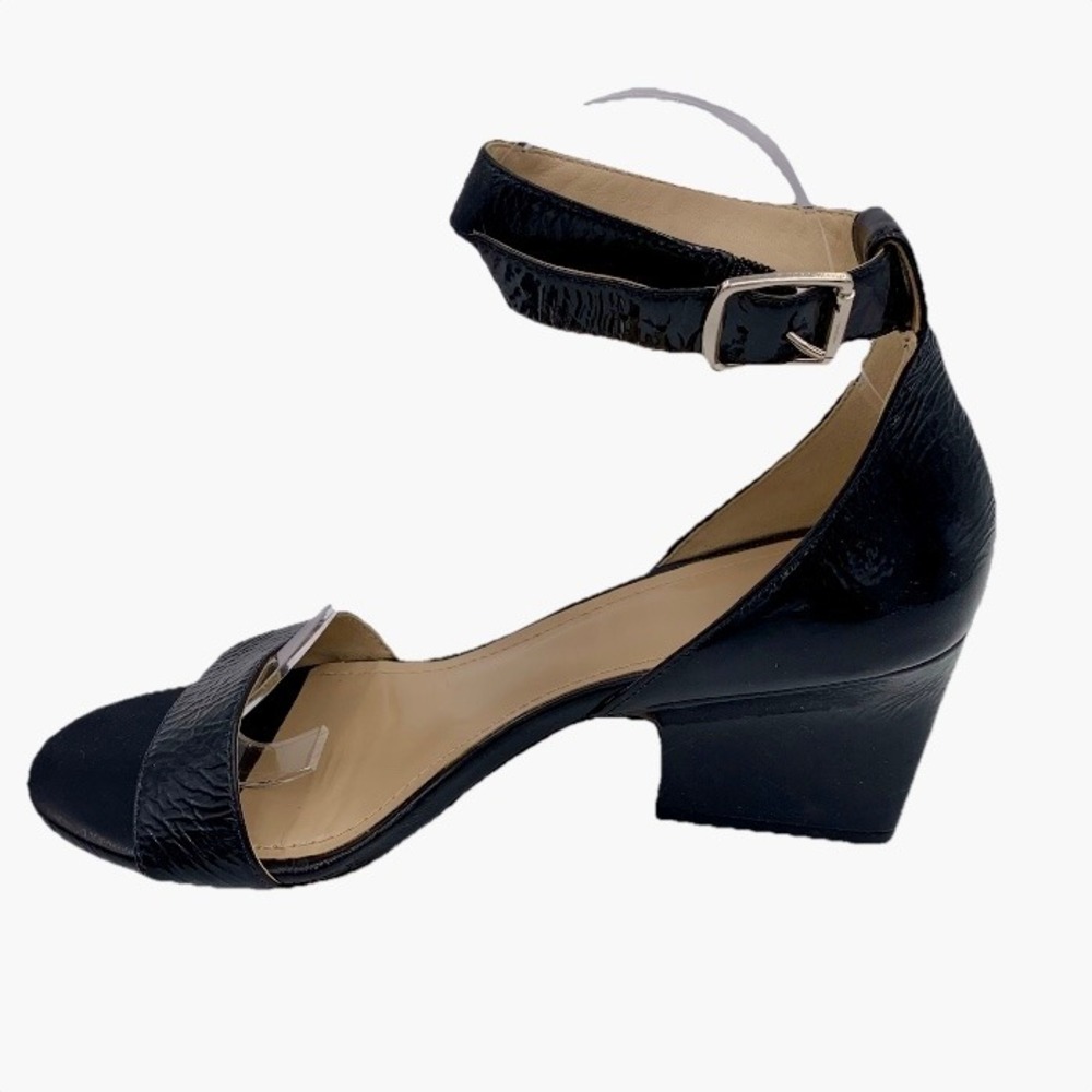 Johnston & Murphy Heel Sandal Women 8M Black Crinkle Patent Leather Ankle Strap